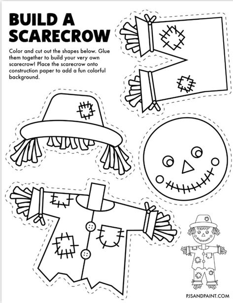 Cheeseburger Craft Preschool, Build A Scarecrow Template, Class Fall Craft, Paperbag Scarecrow Crafts For Kids, Kids Fall Arts And Crafts Easy, Scarecrow Writing Prompt, First Day Of Fall School Activities, Halloween Arts And Crafts Printables, Seasons Kindergarten Crafts