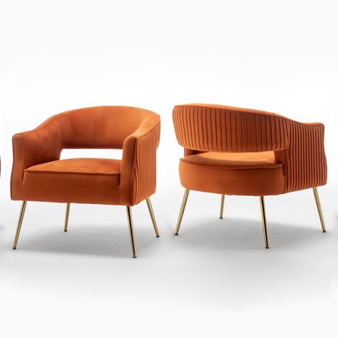 Everly Quinn Chynna Upholstered Armchair & Reviews | Wayfair Orange Accent Chairs, Orange Velvet Chair, Orange Accent Chair, Art Deco Armchair, Orange Chair, Art Deco Chair, Deco Chairs, Feature Chair, Velvet Accent Chair