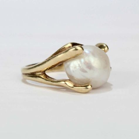 Baroque Pearl Engagement Ring, Baroque Ring, Pearl Ring Gold, Pearl Gold Ring, Baroque Pearl Ring, Ring Pearl, Wedding Baroque Pearl Ring With Pearl Drop, Pearl Rings In Gold, Elegant Baroque Pearl Wedding Ring