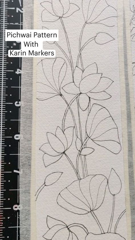 Water Colours Painting Flowers, Vignette Art Drawing Simple, Kalamkari Art Easy, Natural Design Drawing, Pichwai Pattern, Pichwai Art Paintings, Floral Art Drawing, Watercolor Pen Art, Kalamkari Pattern