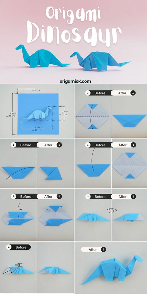 This post will teach you how to create an advanced version of an origami dinosaur. Although it’s a bit challenging, we provide detailed step-by-step instructions and video tutorials. Just follow along, and you’ll end up with a super cool origami dinosaur with lots of details. Origami Mouse Step By Step, Origami Dinosaur Step By Step, Easy Dino Origami, How To Do Origami Step By Step, How To Make Paper Gifts, Post It Origami Step By Step, Oragami Ideas Halloween, How To Make A Dinosaur, Paper Origami Tutorial