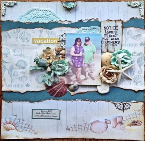 Layout: Vacation Beach Scrapbook Layouts, Wedding Scrapbooking Layouts, Cruise Scrapbook, Scrapbook Pictures, Sand And Sea, Vacation Scrapbook, Mixed Media Art Canvas, Scrap Ideas, Summer Scrapbook