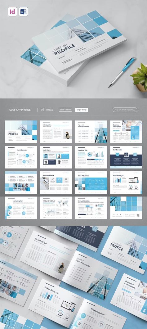 A5 Landscape Company Profile Template MS Word DOCX, InDesign INDD, IDML. 16 Unique Layouts. Dashboard Design Template, Pull Up Banner Design, Company Profile Design Templates, Booklet Layout, Word Template Design, Profile Template, Powerpoint Design Templates, Company Brochure, Unique Layout