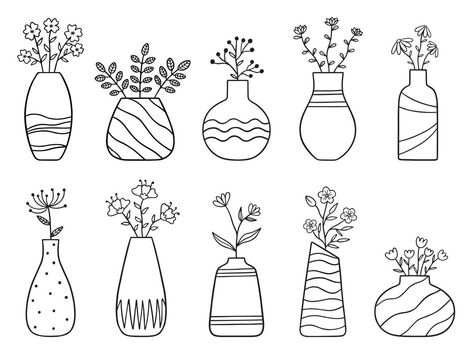 Potted Plant Line Drawing, Potted Plants Drawing Simple, Vase Doodle Art, Small Plant Drawing Simple, A Vase Of Flowers Drawing, Plant Pot Tattoo Simple, Plant Vase Drawing, Flowers Drawing In A Vase, Flower Vase Outline