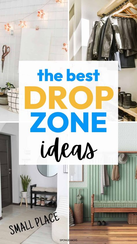 Best Types of Drop Zone in a House (For Maximum Organization) - Sponge Hacks Landing Zone Organization, Bedroom Drop Zone, Bookbag Drop Zone, Small Space Drop Zone, Small Functional Entryway, No Mudroom Solution Entry Ways, Drop Off Zone Entryway, Drop Zone Entryway, Small Drop Zone