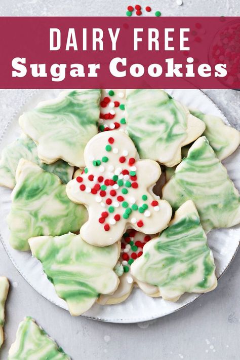 Dairy Free Sugar Cookie Recipe, Dairy Free Christmas Cookies, Dairy Free Icing, Dairy Free Sugar Cookies, Lactose Free Desserts, Allergy Free Baking, Sugar Cookie Recipe For Decorating, Cut Out Dairy, Homemade Icing