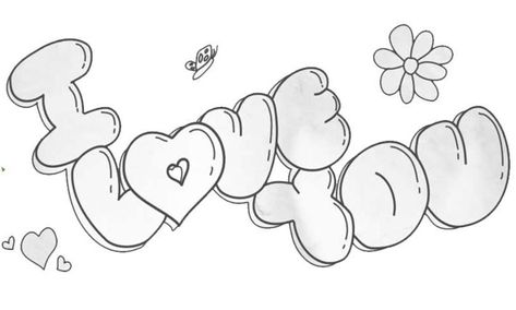 Love In Bubble Letters, Cute Drawings For Him, Letters Coloring Pages, Drawings For Him, Drawings For Boyfriend, Drawing Love, I Love You Drawings, Cute Easy Doodles, Love Coloring Pages