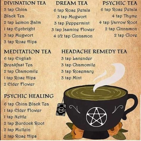 Witchcraft Recipes Kitchen Witch, Witchcraft Tea Magic, Tea With A Witch, Kitchen Witch Recipes Food, Cooking Witchcraft, Kitchen Witchcraft Recipes, Tea Witchcraft, Witchcraft Healing, Witchy Tea