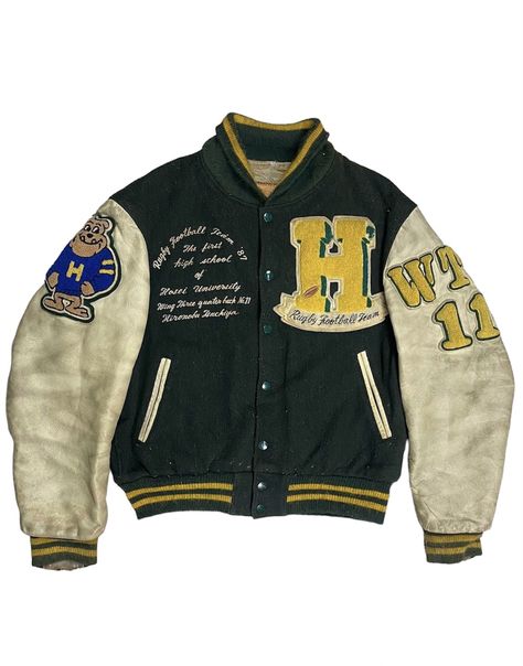 Vintage Vintage '87 Golden Bear Varsity Jacket Leather Sleeves | Grailed Leather Varsity Jackets, College Jackets, Golden Bear, Football Jackets, Clothing Pieces, Leather Sleeves, Patches Jacket, Leather Sleeve, Oklahoma City