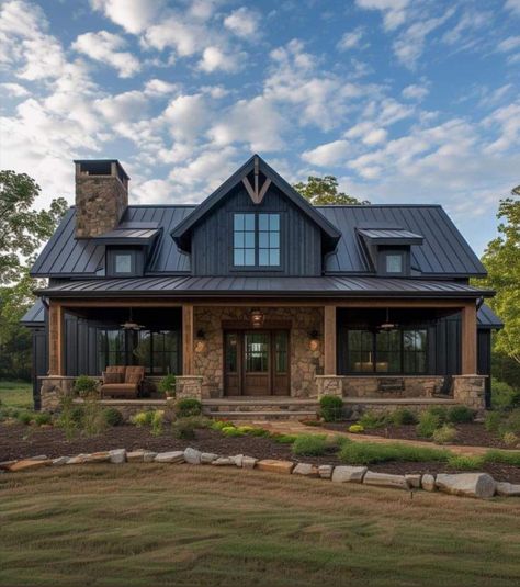 Wood And Metal House Exterior, Smaller House Design, House Plans 2200-2500 Sq Ft, Wood Grain Siding Exterior, Mountain Farmhouse Plans, 16x52 Shed House Plans, Outside Of House Aesthetic, Country Cottage Homes Exterior, Barn Dominium Floor Plans