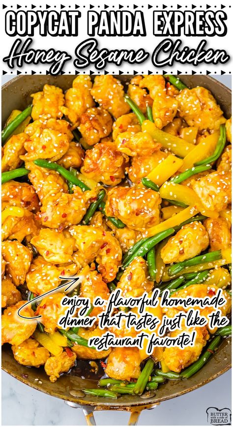 Crispy Honey Sesame Chicken, Panda Express Sesame Chicken Recipe, Honey Sesame Chicken Panda Express, Recipes Using Chicken Nuggets, Panda Express Chicken, Panda Express Honey Sesame Chicken, Sesame Glaze, Pan Fried Chicken Tenders, Walnut Chicken Recipe