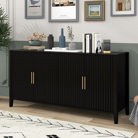 Check out this modern vintage cabinet with a high storage capacity, ideal for various spaces in your home. It is made of MDF and Solid Wood, ensuring durability and strength. The assembly is easy, and the dimensions are 63.1''Wx17.7''Dx31.9''H. Classic Cabinet, Style Sideboard, Cabinet Sideboard, Accent Storage Cabinet, Modern Buffet, Dining Cabinet, Accent Storage, Wooden Cabinet, Wooden Sideboard