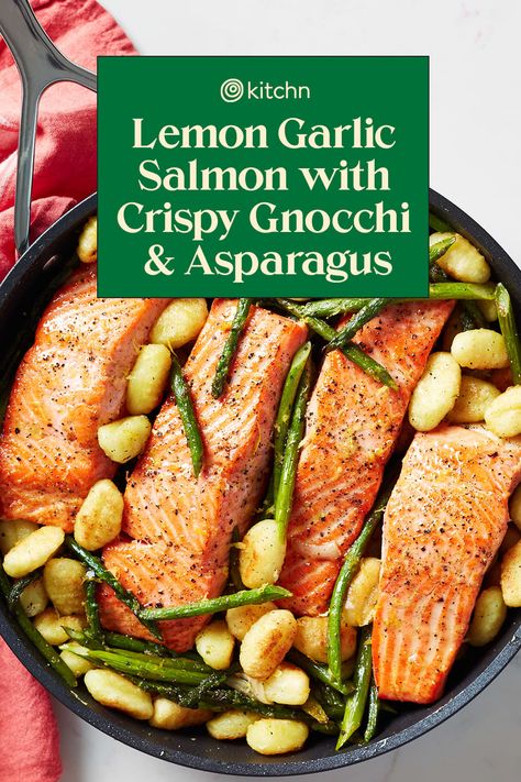 Pan-Fried Gnocchi Stars in this Skillet Salmon Dinner Gnocchi Salmon Recipes, Salmon With Gnocchi, Gnocchi And Salmon, Salmon And Gnocchi, Gnocchi With Salmon, Salmon Gnocchi Recipe, Salmon And Gnocchi Recipes, Gnocchi Salmon, Salmon Gnocchi