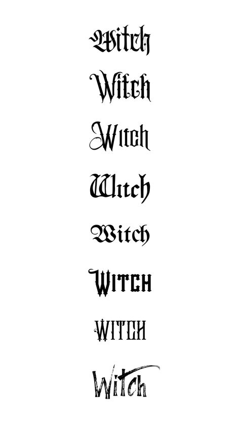 The Word Witch Tattoo, Basic Witch Tattoo, Gothic Writing Font, Goth Script Tattoo, Witch Word Tattoo, Goth Writing Tattoo, Goth Font Tattoo, Goth Lettering Tattoo, Gothic Writing Tattoo