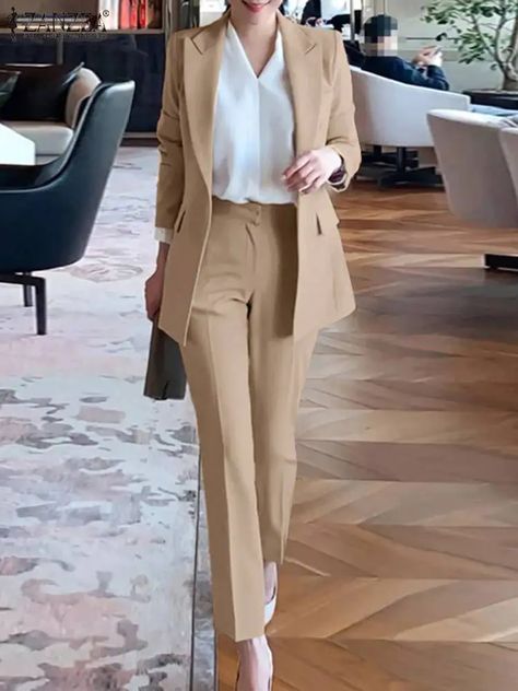 ZANZEA Elegant Women OL Work Pants Sets 2PCS Long Sleeve Blazer Suits Fashion Spring Office Trousers Suits Solid Tracksuit 2024 - AliExpress 200000345 Blazer Outfits For Women, Elegant Blazers, Womens Suits, Woman Suit Fashion, Pantsuits For Women, Elegante Casual, Business Work, Classy Work Outfits, Stylish Work Outfits