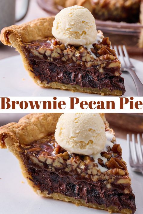 The best Thanksgiving recipe for dessert? Brownie Pecan Pie recipe!!! With an all butter crust, brownie filling, and pecan pie topping, this is the ultimate Thanksgiving dessert recipe. Thanks Giving Dessert Recipes, Joanna Gaines Peanut Butter Pie, Brownie Crust Desserts, Nut Pie Recipes, Baked Goods For Thanksgiving, Brownie Pecan Pie Recipe, Thanksgiving Pie Desserts, Winter Pies Dessert, Thanksgiving Recipes Deserts