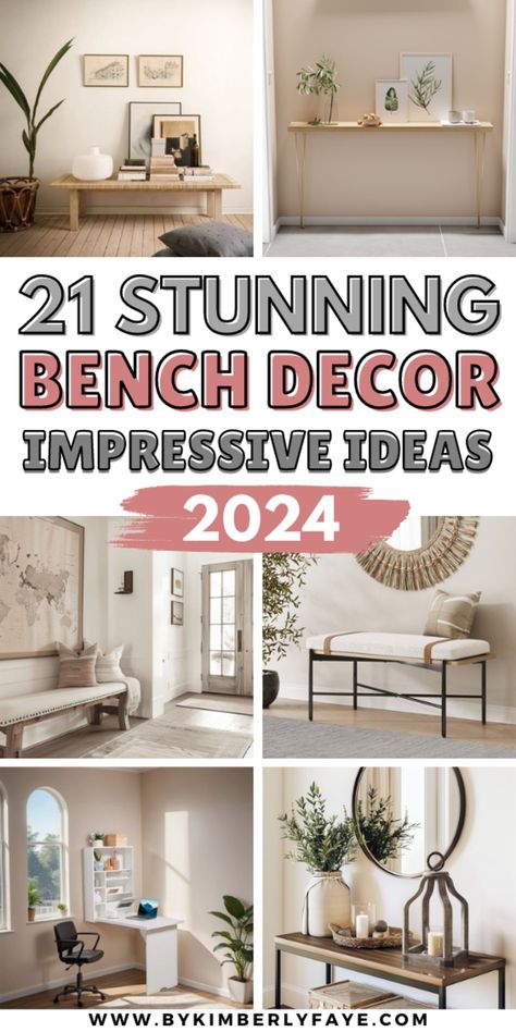 Stunning Bench Decor Ideas That Are Guaranteed To Impress Wall Art Over Bench, Bench Styling Bedroom, How To Style Bench, Hallway Bench Decorating Ideas, Entry Bench With Pictures Above, Style A Bench Entryway, Mirror Behind Bench Entryway, Decorate Bench Entryway, Decor Above Entryway Bench