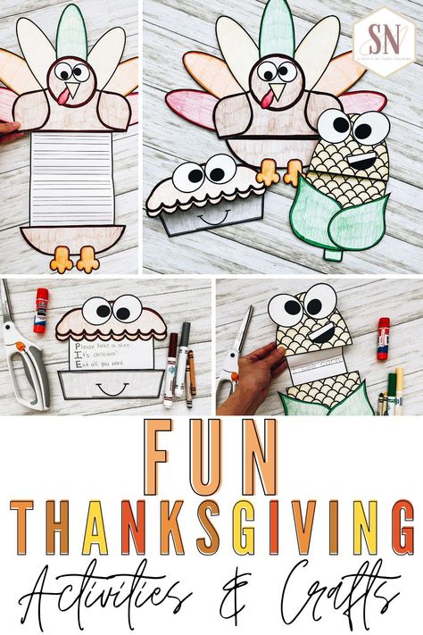 These fun Thanksgiving activities and crafts are the perfect way to keep your students engaged this November. Students can do the corn, pumpkin pie or turkey craft and also write about a Thanksgiving writing prompt! Thanksgiving Craftivity, Fun Thanksgiving Activities, Printable Thanksgiving Crafts, November Writing, Turkey Writing, Thanksgiving Writing Prompts, Turkey Facts, Turkey Activity, Activities For The Classroom