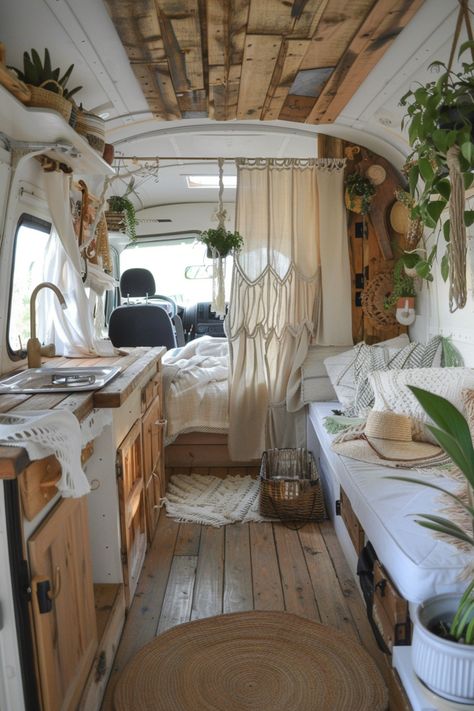 59 Hippie Camper Van Designs – TastyInteriors Rv Travel Aesthetic, Hippy Campervan Interior, Campervan Interior Boho, Van Life Set Up, Camper Boho Interior, Bohemian Van Life, Volkswagen Bus Interior Campers, Camper Loft Ideas, Bohemian Caravan Interior