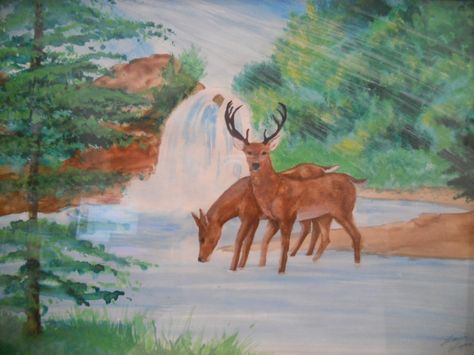 deer drinking with water color Deer Drinking Water Drawing, Drinking Water Drawing, Deer Drinking Water, Deer Drawing, Water Aesthetic, Water Drawing, Forest Illustration, Praise God, Drinking Water