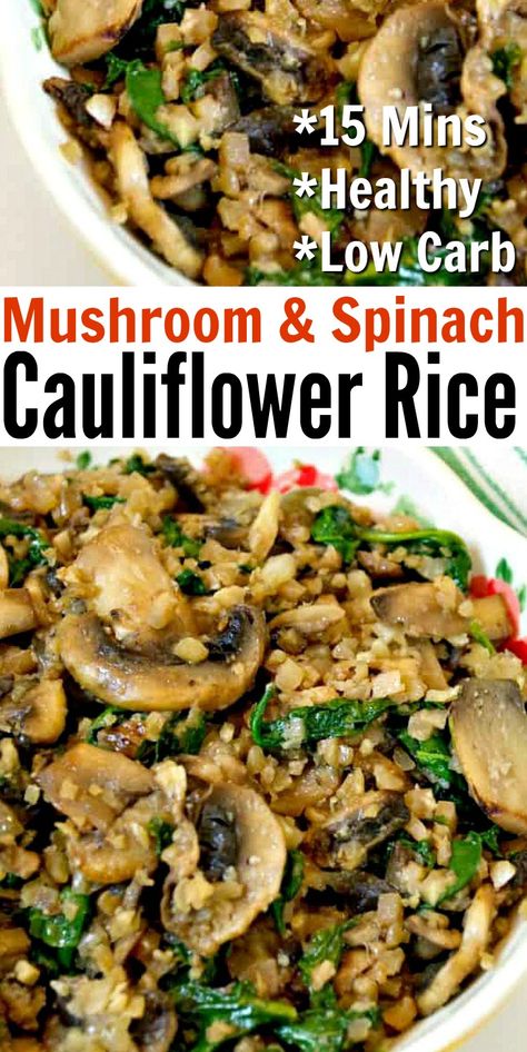 Mushroom Spinach Cauliflower Rice, Spinach Cauliflower Rice, Healthy Holiday Side Dishes, Spinach Cauliflower, Cauliflower Rice Easy, Mushroom Spinach, Keto Healthy, Deep Cleaning Hacks, Rice Side Dishes