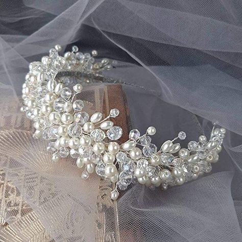 Wedding pearl headpiece Crown Handmade, Beautiful Bridal Hair, Princess Diy, Handmade Headband, Bridesmaid Flower, Princess Hair, Hair Crown, Pearl Tiara, Bride Tiara