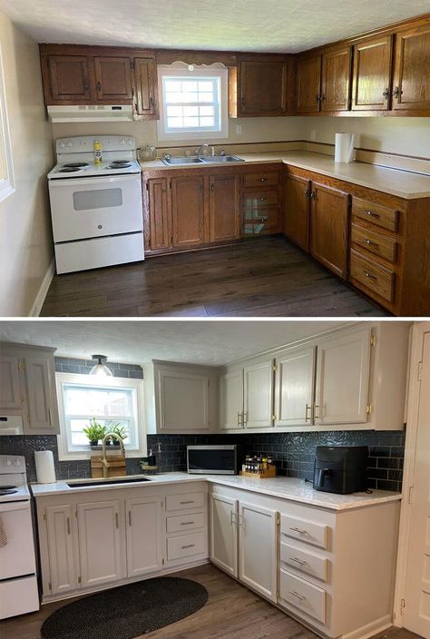 Small House Renovation, Mobile Home Kitchen, Mobile Home Makeovers, Mobile Home Renovations, Simple Kitchen Remodel, Old Home Remodel, Diy House Renovations, Diy Kitchen Renovation, Diy Kitchen Remodel