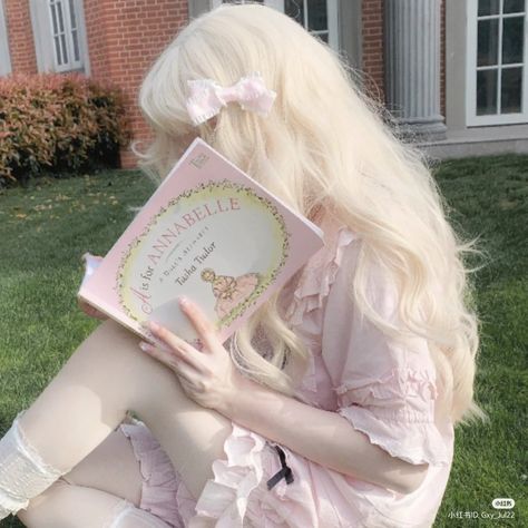 A Woman, Blonde, Reading, Pink