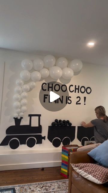 Babies_adda on Instagram: "Train theme birthday 🚂 save & share it ❤️ 
Follow @babies_adda #babies_adda for more creative baby videos 🥰 
.
Credit - @safeharbordoula" Train Schedule Board, 2nd Birthday Traditions, How To Make A Train Out Of Cardboard, Two Two Train 2nd Birthday Party, Diy Train Party Decorations, Diy Train Birthday Party Decorations, Chugs Chugs Two Two Birthday, Train Theme Birthday Party Decorations, Christmas Train Decorations