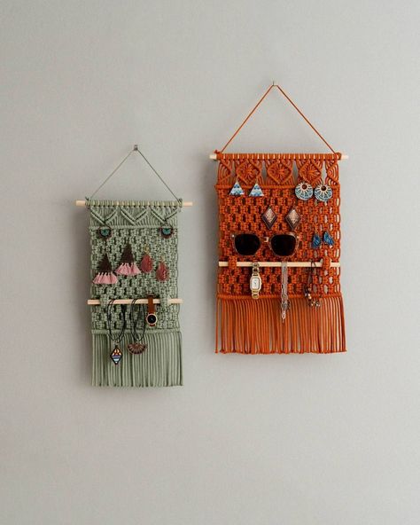 Say hello to the Macrame Jewelry Storage, the boho decor superstar that’s got your earrings hanging out in style! Perfect for treating yourself or gifting to her, this earring holder will make your jewelry organization game stronger than your morning coffee! 👉 Check out more at https://beandaikon.etsy.com/listing/1656552082 or contact us directly! #bohodecoration #handmadeitems #macramewallart #homedecorinspiration #bohovibes #homedecoratingideas #handmadegiftideas #bohemianvibes #suppor... Unique Macrame Ideas Diy, Macrame Ideas Diy, Macrame Jewelry Holder, Macrame Earring Holder, Unique Macrame Ideas, Jewelry Holder Wall, Macrame Crafts, Macrame Style, Unique Macrame