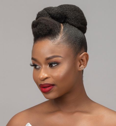 Wedding Updo for Natural Hair Styled Natural Hair For Black Women, 4c Bun Hairstyles For Black Women, 4c Bridesmaid Hairstyles, 4c Natural Updo Hairstyles, Natural Hair Bridal Updo Black Women, Wedding Ponytail Black Women, Brides With Natural Hair, Natural Hairstyles For Black Women For Wedding, Bridesmaids Hairstyles Black Women Natural Hair