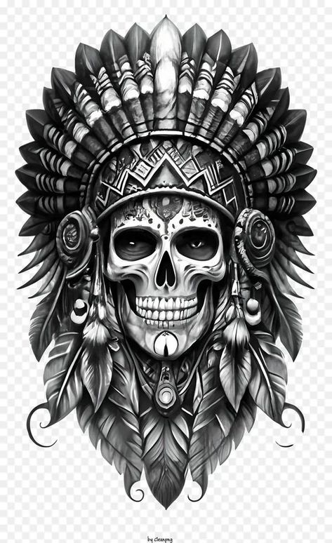 Indian Headdress Tattoo, Indian Skull Tattoos, Aztec Warrior Tattoo, Native American Tattoo Designs, Arm Tattoos Black, Headdress Tattoo, Native American Tattoo, American Indian Tattoos, Aztec Tattoo Designs