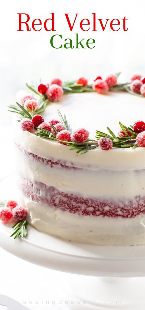 With a delicious tang from the buttermilk, hints of cocoa and a moist, light crumb, and let's not forget the best cream cheese icing on this earth! #redvelvetcake #Christmascake #redvelvetChristmascake #christmasbaking #holidaybaking #holidaycake #cake #bestredvelvetcake #savingroomfordessert #Christmasrecipe #holidayrecipe Best Cream Cheese Icing, Best Red Velvet Cake, Recipe With Cream Cheese, Bolo Red Velvet, Red Velvet Cake Recipe, Velvet Cake Recipes, Bakery Ideas, Sticky Toffee Pudding, Christmas Cake Recipes