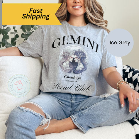 A T shirt celebrating the Gemini Astrological sign.  Available in 12 colors.  Visit our Etsy shop for T shirt designs for all 12 Months https://ewashingtonstgifts.etsy.com Retro Zodiac, Gemini Astrology, Astrology Shirt, Astrology Gemini, June Birthday, Birthday Gift For Mom, Astrological Sign, Tshirt Ideas, Best Friend Gift