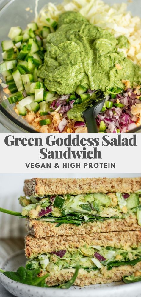 Green Goddess Salad, Goddess Salad, Plat Vegan, Tasty Vegetarian Recipes, Diet Vegetarian, Think Food, Salad Sandwich, Green Goddess, Vegetarian Vegan Recipes