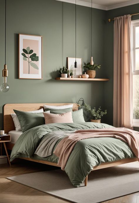 30 Chic Sage Green and Blush Bedroom Ideas 43 Seafoam Green Bedroom, Light Green Bedrooms, Sage Bedroom, Green Bedroom Walls, Blush Bedroom, Sage Green Bedroom, Bedroom Trends, Beige Bedroom, Bedroom Accent