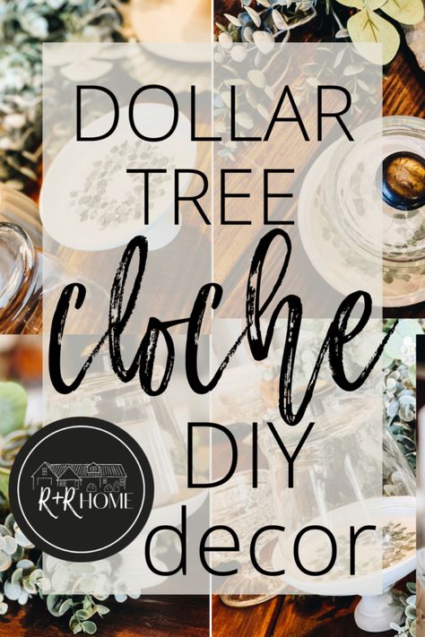 Luxe Diy Home Decor, Dollar Store Cloche, Cloche Diy How To Make, Diy Cloche Ideas How To Make, High Cloche Dome Dollar Tree, Spring Cloche Ideas Vignettes, Small Cloche Decor, Dollar Tree Witchy Decor Diy, How To Decorate Glass Cloche