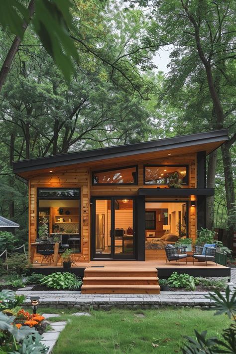 16 Unique Modern Tiny House Ideas to Inspire 4 Mini Tiny House, Tiny House Floor Plans On Wheels, Tiny Houses Ideas, 2 Story Tiny House, 600 Sqft House, Tiny Home Studio, Tiny House With Pool, House Community, Container Living