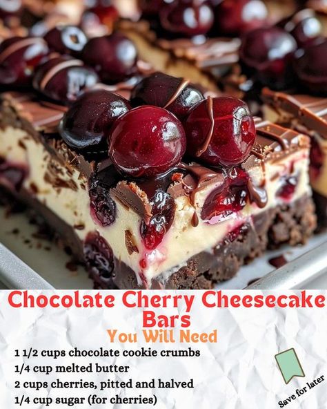 Cherry Crumble Cheesecake, Chocolate Cherry Magic Cookie Bars, Chocolate Cherry Cheesecake Bars, Cheesecake Squares Recipes, Christmas Cherry Cheesecake Bars, Chocolate Cherry Desserts, Chocolate Cherry Bars, Baking Squares, Cherry Loaf