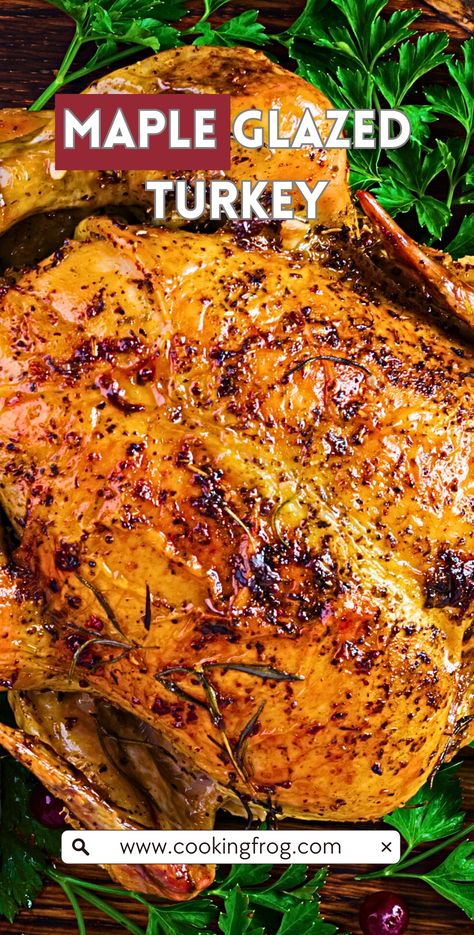 Delight in the harmonious fusion of sweet maple and savory turkey with this Roasted Maple-Glazed Turkey Recipe. Every bite promises a burst of flavors, from the succulent meat to the caramelized, maple-infused exterior. This recipe transforms a traditional roast turkey into a centerpiece dish, perfect for festive occasions and memorable family gatherings. The rich, amber glaze not only enhances the turkey's flavor but also gives it a stunning, glossy finish. Fool Proof Turkey Recipe, Savory Turkey Recipe, Turkey For A Crowd, Maple Butter Glazed Turkey, Split Turkey Recipes, Maple Turkey Recipes Thanksgiving, Whole Roasted Turkey, Thanksgiving Turkey Marinade, Baked Whole Turkey Recipes