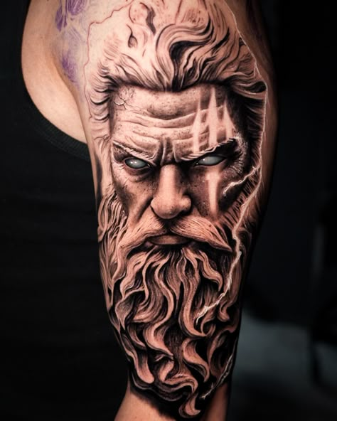 Repost: Amazing Poseidon tattoo 🔱 • Thank you for sharing your work @jaspermatthew_ @85_tattoos • (with #tattoolandsupplies) • #tattooart #tattooartist #tattooland #tattoosupplies #inked #poseidontattoo #mythology Zues Tattoo Mythology, Poseidon Tattoo, Tattoo Supplies, Tattoo Artists, Art Tattoo, Tattoos