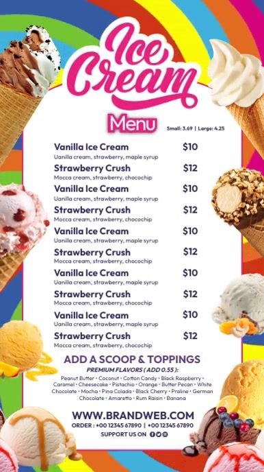 Ice Cream Menu Ideas, Ice Cream Menu Design Ideas, Ice Cream Menu Design, Ice Cream Menu Board, Menu Ice Cream, Ice Cream Cups Design, Ice Cream Flavors List, Ice Cream Display, Free Menu Templates