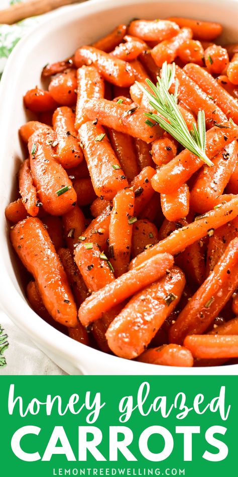 How To Cook Baby Carrots, Baked Baby Carrots, Baby Carrots Side Dish, Easy Honey Glazed Carrots, Cooked Baby Carrots, Honey Butter Glaze, Honey Glazed Carrots Recipe, Honey Glazed Roasted Carrots, Carrot Recipes Side Dishes