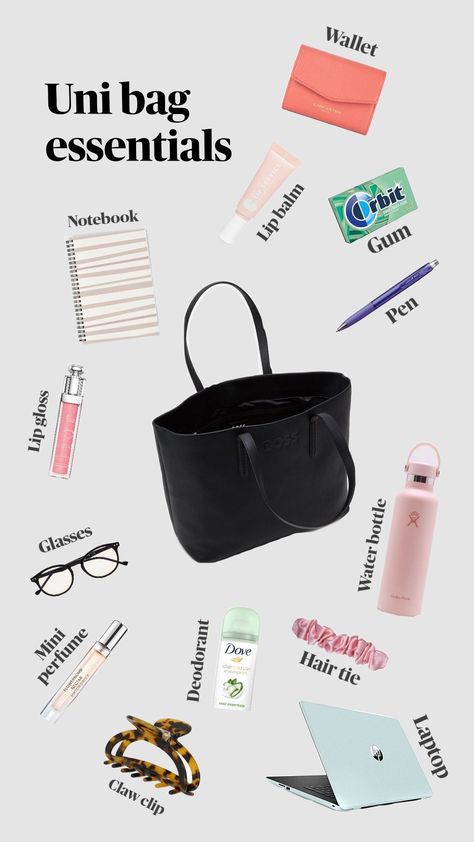 uni bag essentials! #university #college #study Uni Bag Essentials, College Bag Essentials, Uni Essentials, University Essentials, Dove Deodorant, University Bag, Items For College, Uni Bag, Study Essentials