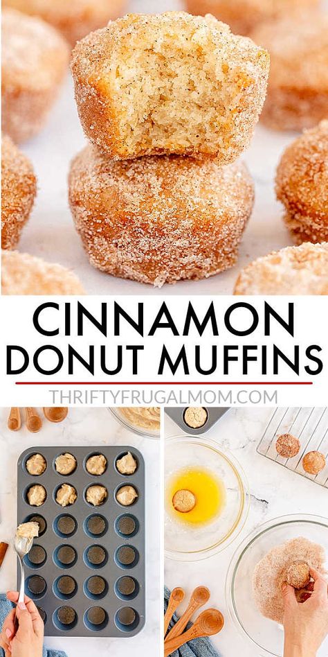 Tea And Milk, Cinnamon Sugar Recipes, Cinnamon Donuts, Donut Muffins, Cinnamon Sugar Donuts, Sugar Donut, Breakfast Sweets, Homemade Muffins, Breakfast Idea