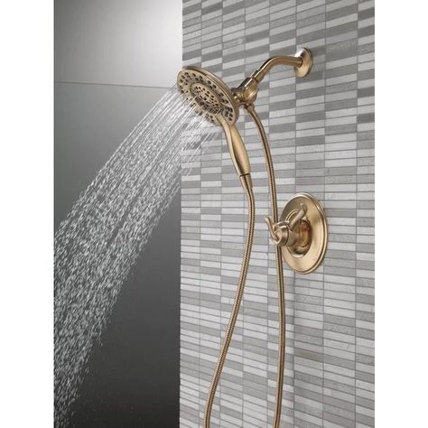 Shower Together, Shower Head With Hose, Gold Shower, Dual Shower Heads, Tub Cleaner, Shower Faucet Sets, Delta Faucets, Bathroom Reno, Champagne Bronze