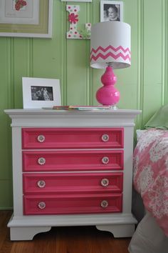 Take a simple dresser and add bright colors to just the drawers and add some sass! Upcycled Dressers, Dressers Painted, Simple Dresser, Diy Nightstand, Painted Drawers, Big Girl Rooms, Redo Furniture, Dresser As Nightstand, Furniture Projects