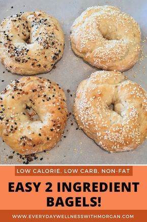 Healthy, easy 2 ingredient bagels! These bagels are lower carb, and higher protein than regular store bought bagels. Each bagel is less than 150 calories yet so fluffy and soft! You can also use the dough to make pizza crust and garlic knots! (Easy bagel recipe, healthy bagel, healthy breakfast, low carb recipe) Healthy Breakfast Low Carb, Easy Bagel Recipe, 2 Ingredient Bagels, Easy Bagel, Healthy Bagel, Bagel Recipe Easy, Low Carb Bagels, Menu Sarapan Sehat, Healthy Pizza Recipes