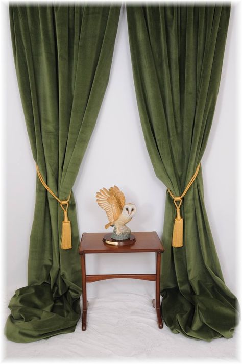 Green Velvet Curtains, Olive Green Curtains, Thick Curtains, Velvet Drapes, Farmhouse Curtains, Elegant Curtains, Green Curtains, Custom Drapes, Curtains Living