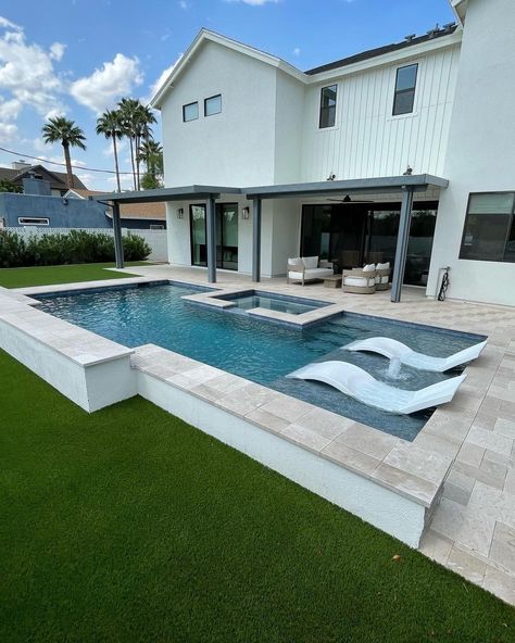 Feature Stairs, Luxury Pools Backyard, Simple Pool, Dream Backyard Pool, Pool Covers, Pools Backyard Inground, Above Ground Pools, Pool Remodel, Small Pool Design